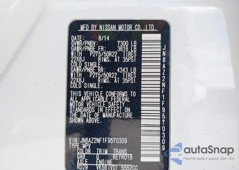 2015 Infiniti Qx80 from USA, damaged, VIN JN8AZ2NF1F9570309